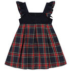 Girls Navy Blue & Red Tartan Dress, 1, hi-res